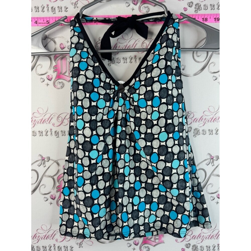 Nautica Tankini top swim pool Black, White & Turquoise Polka Dot Halter Tank